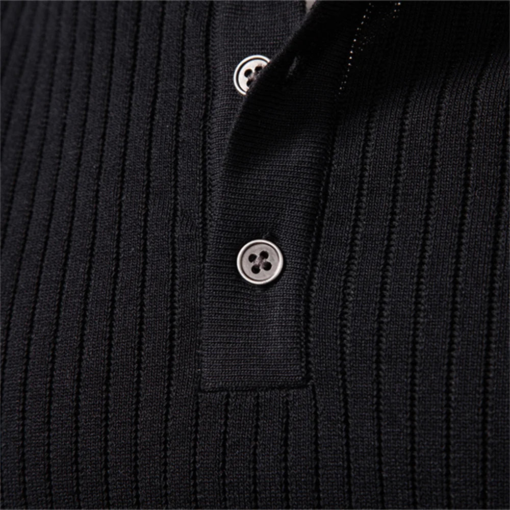 Long Sleeve Button Placket Polo Shirt Men