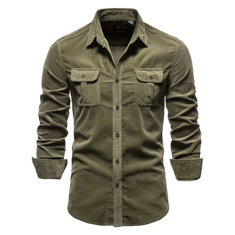 Strets & Hill Slim Fit Cotton Corduroy Men’s Shirt for Fall