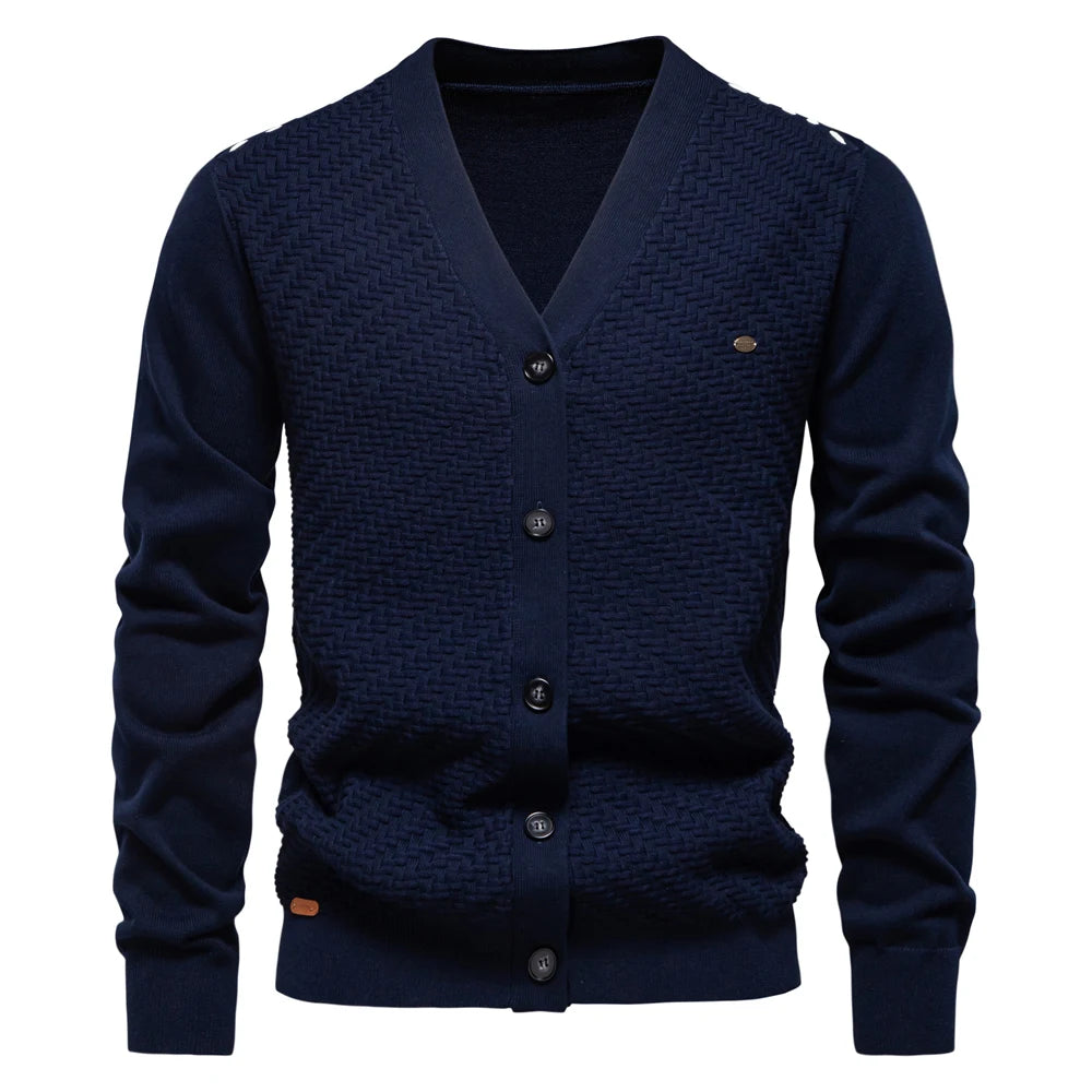 V-Neck Button-Up Cotton Cardigan