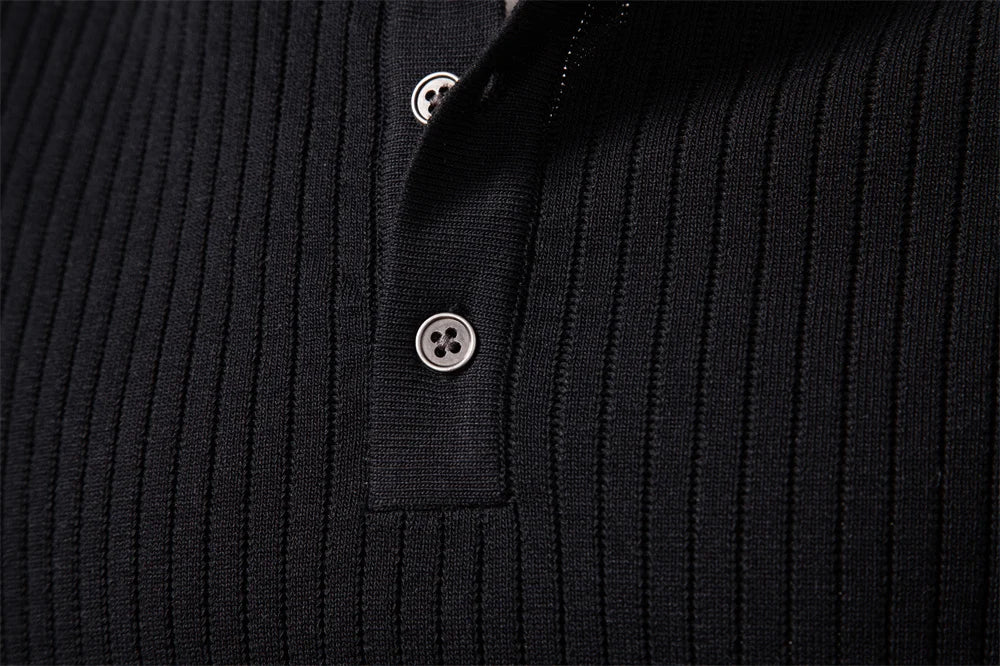 Long Sleeve Button Placket Polo Shirt Men