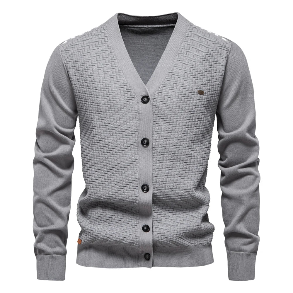 V-Neck Button-Up Cotton Cardigan