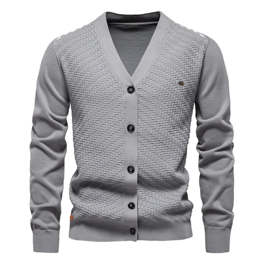 V-Neck Button-Up Cotton Cardigan