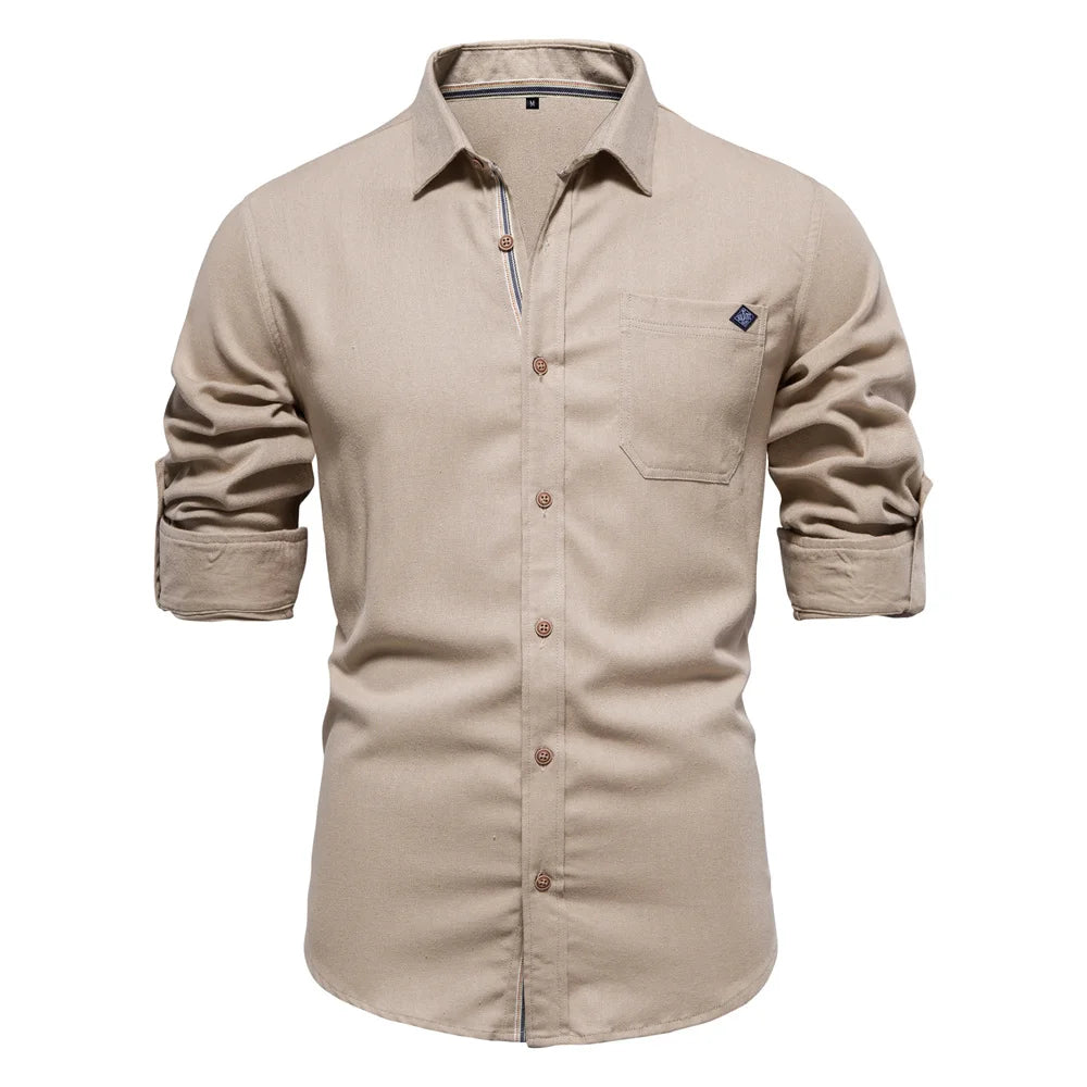 Strets & Hill Men's Cotton Long Sleeve Pocket Shirt, Solid Color