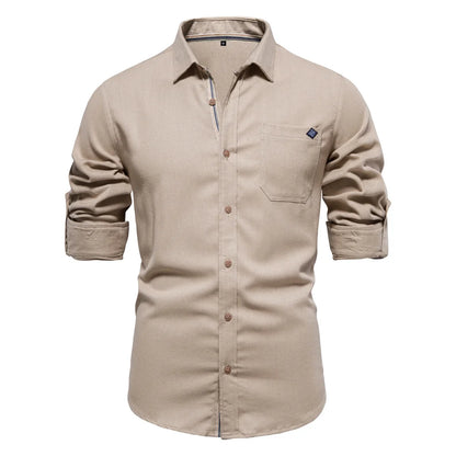 Strets & Hill Men's Cotton Long Sleeve Pocket Shirt, Solid Color
