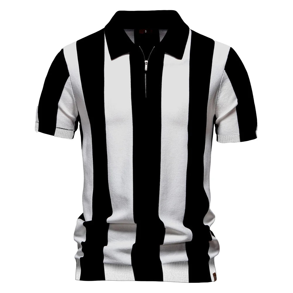 Breathable Striped Contrast Panel Polo Shirt