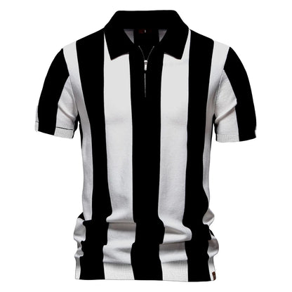 Breathable Striped Contrast Panel Polo Shirt