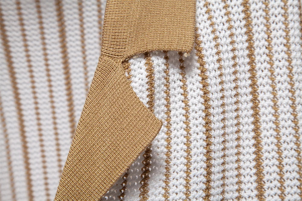 Striped Mesh Polo Shirt