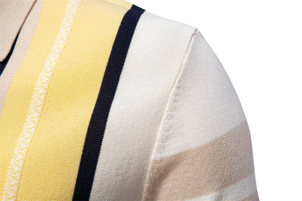 Strets & Hill Men's Lightweight Striped Polo Shirt for Summer