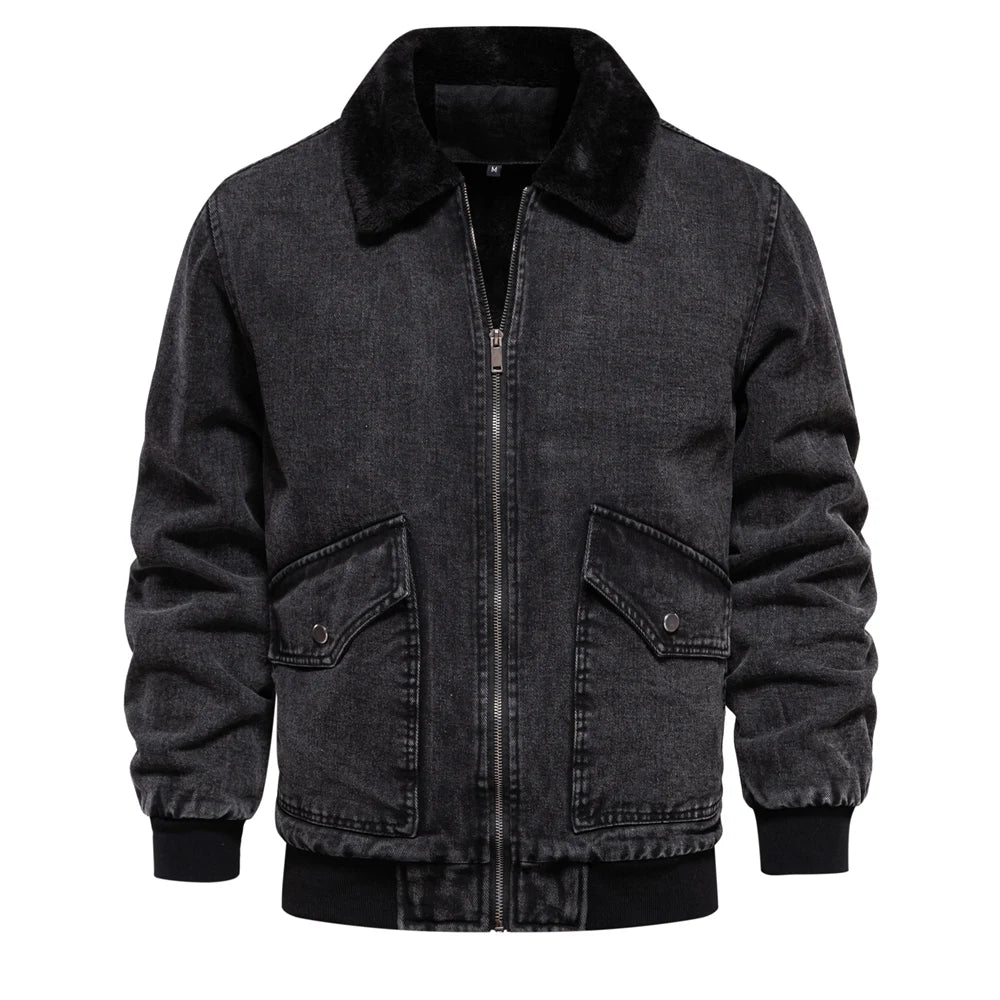 Autumn Winter Fur Collar Denim Jacket
