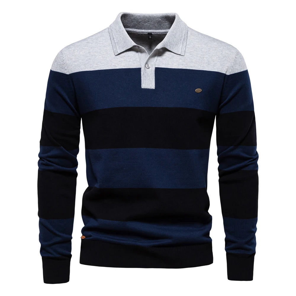 Strets & Hill Men's Cotton Button-Up Polo Sweater Knit Top