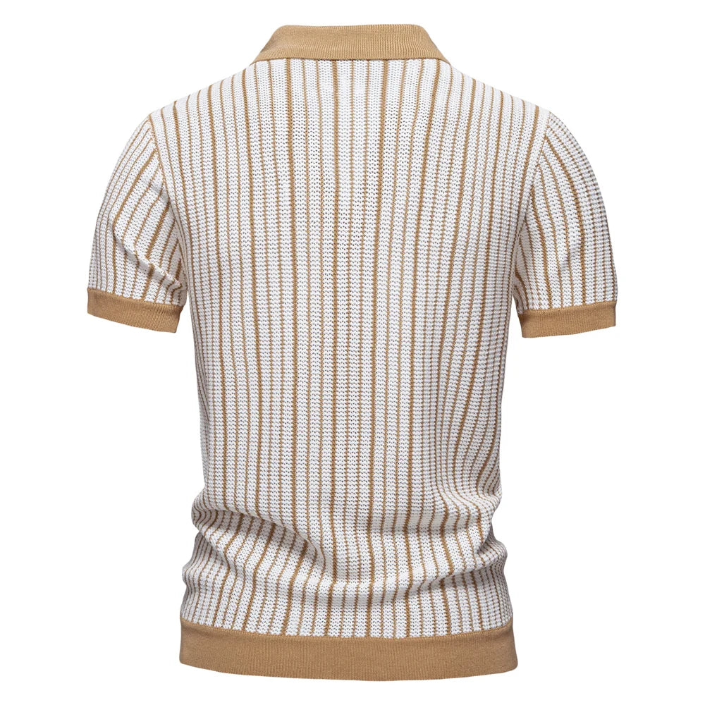 Striped Mesh Polo Shirt