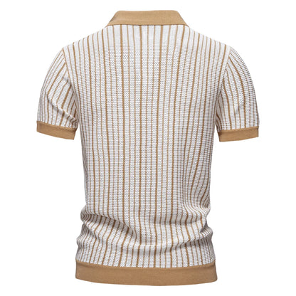 Striped Mesh Polo Shirt
