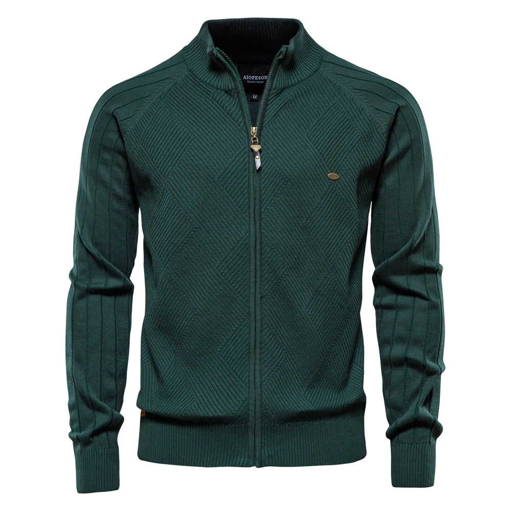 Argyle Solid Color Casual Cardigan