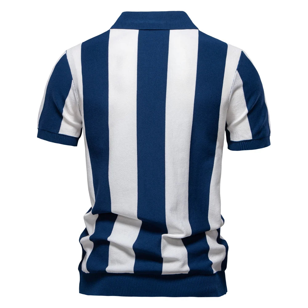 Breathable Striped Contrast Panel Polo Shirt