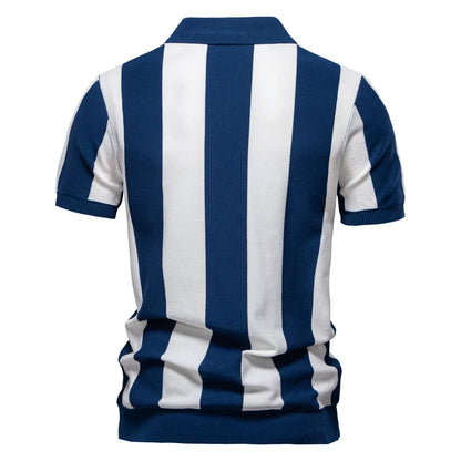Breathable Striped Contrast Panel Polo Shirt