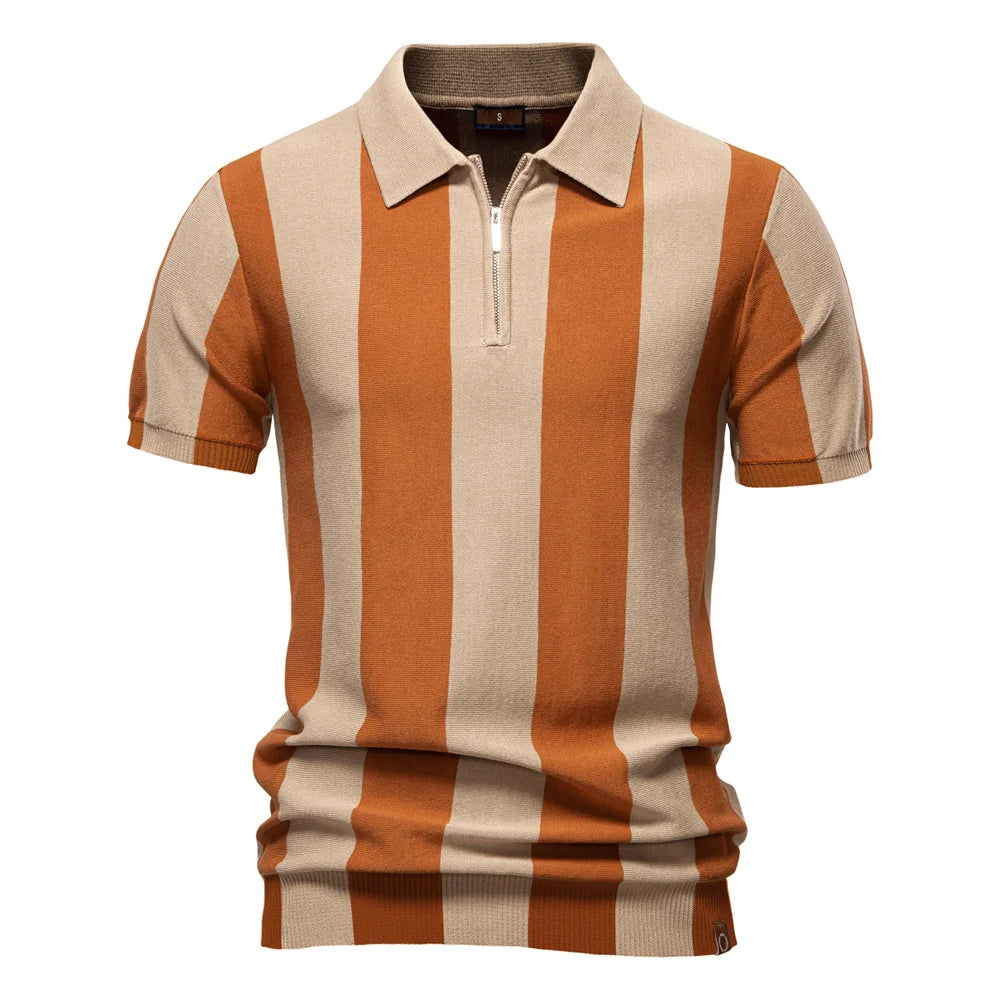 Breathable Striped Contrast Panel Polo Shirt