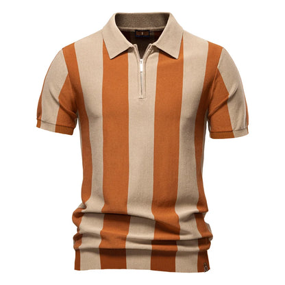 Breathable Striped Contrast Panel Polo Shirt