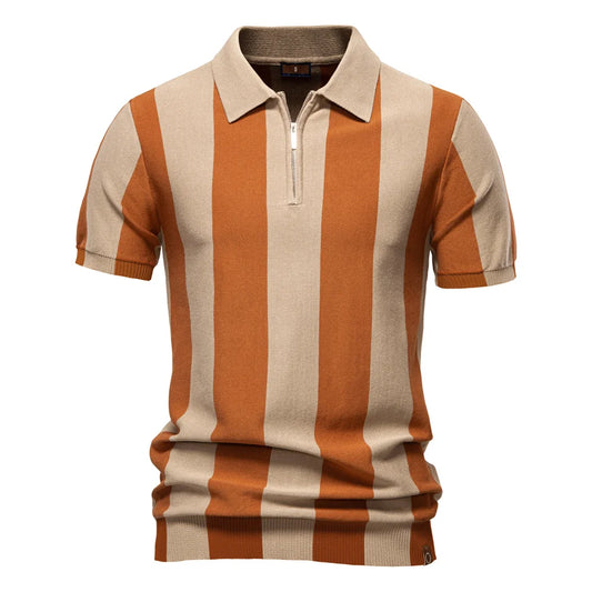 Breathable Striped Contrast Panel Polo Shirt