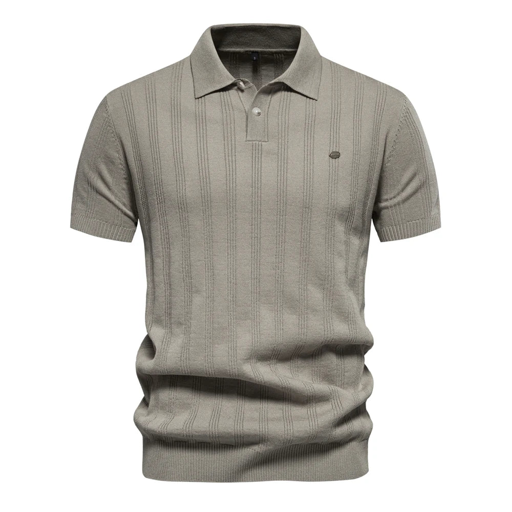 Strets & Hill Summer Ribbed Knit Polo Shirt for Men