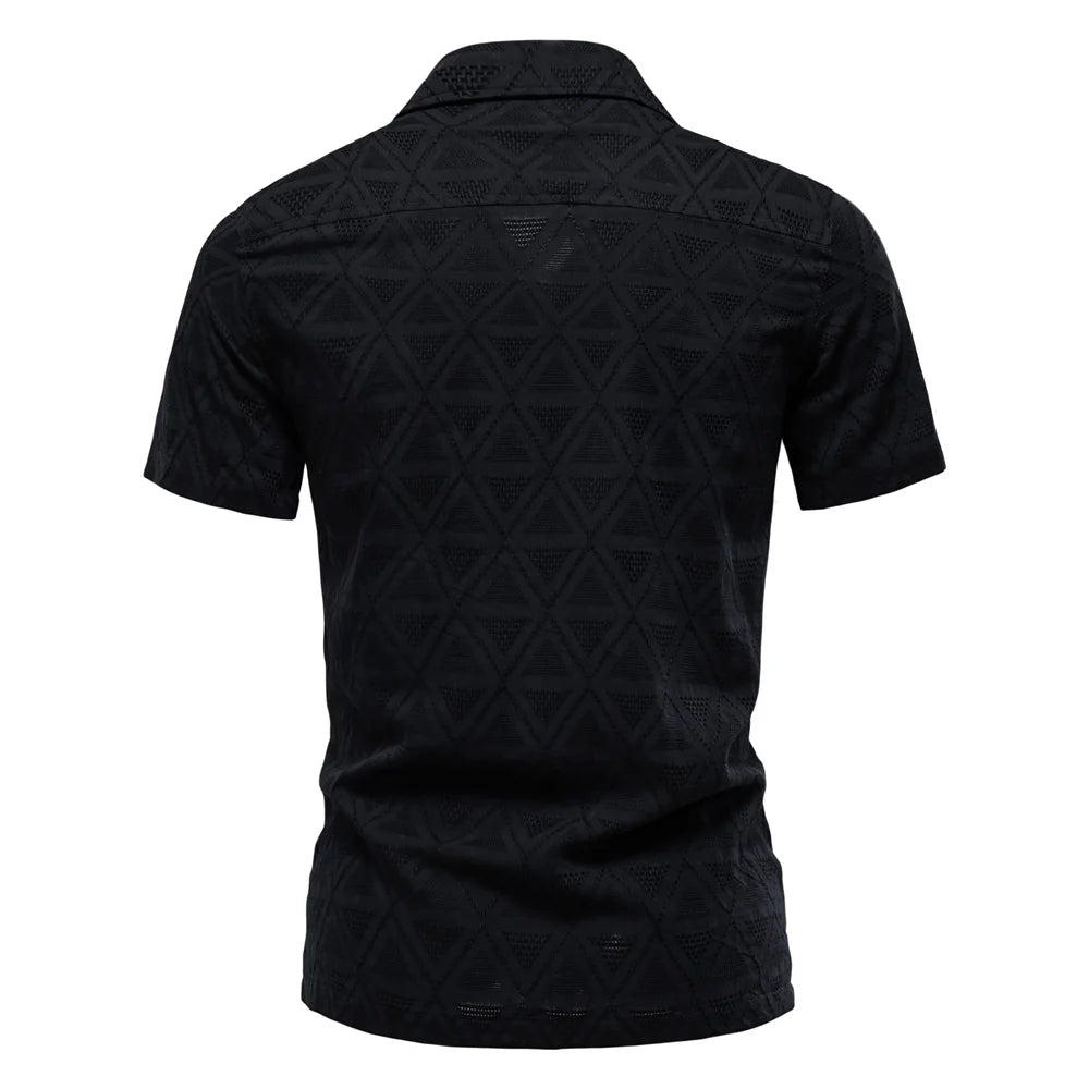 ストレッツ＆ヒル メンズ カジュアル コットン ジャカード サマーシャツ