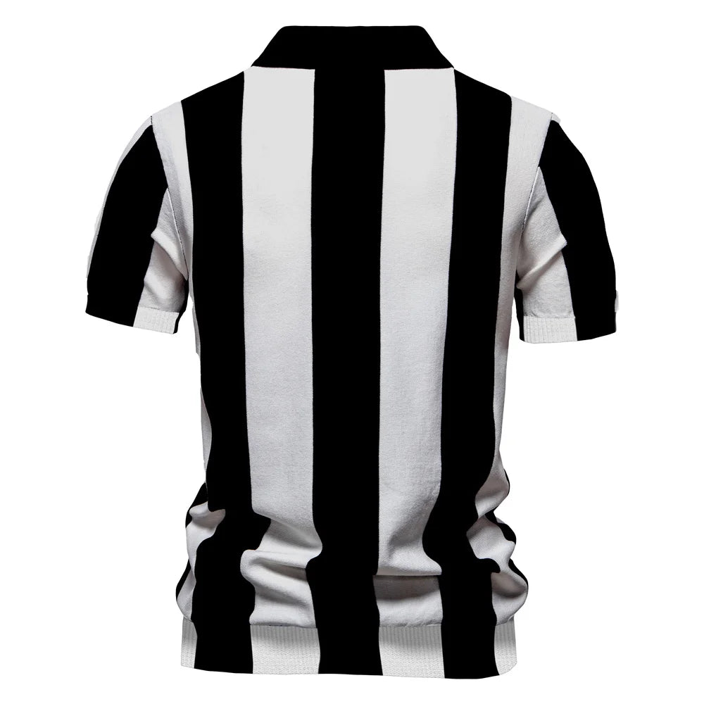 Breathable Striped Contrast Panel Polo Shirt