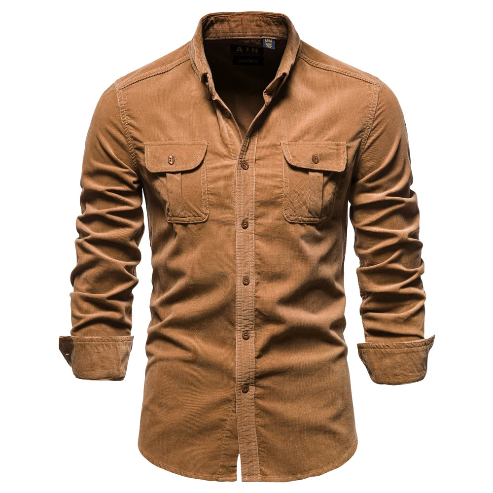 Strets & Hill Slim Fit Cotton Corduroy Men’s Shirt for Fall