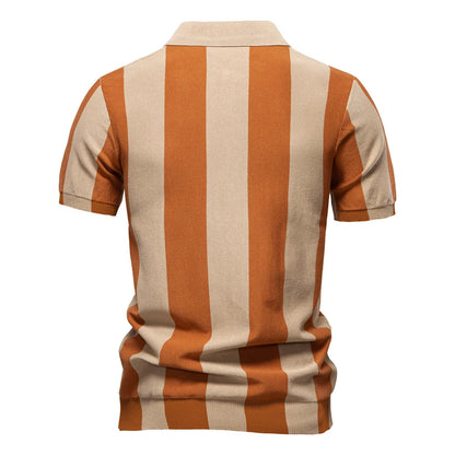 Breathable Striped Contrast Panel Polo Shirt