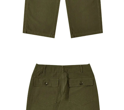 American Retro Army Green Overalls Casual Pants