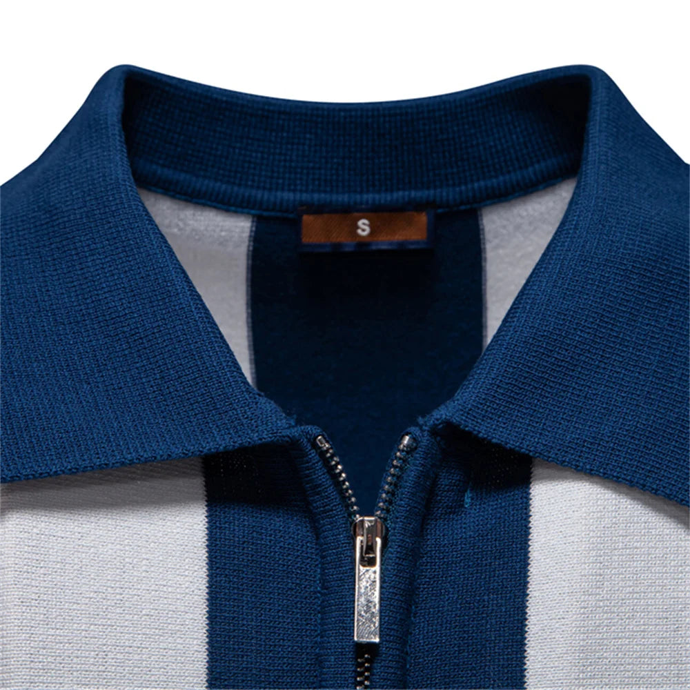 Breathable Striped Contrast Panel Polo Shirt