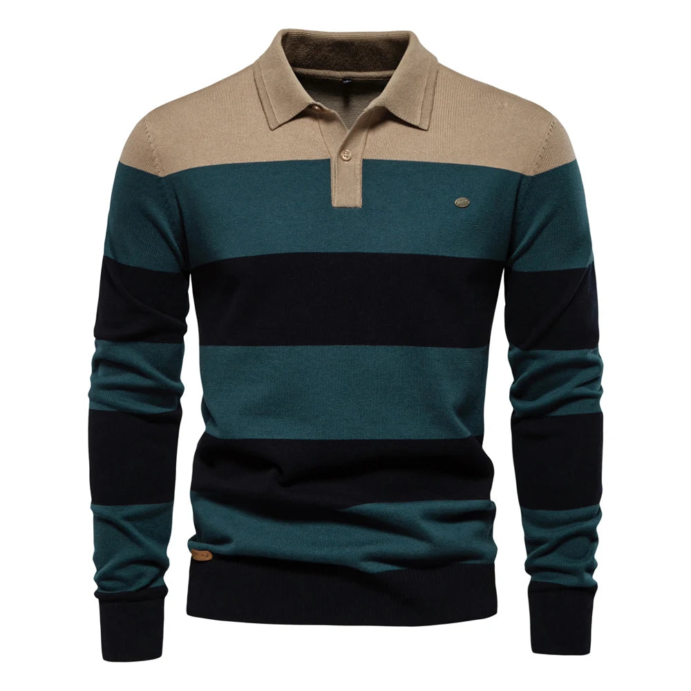 Strets & Hill Men's Cotton Button-Up Polo Sweater Knit Top
