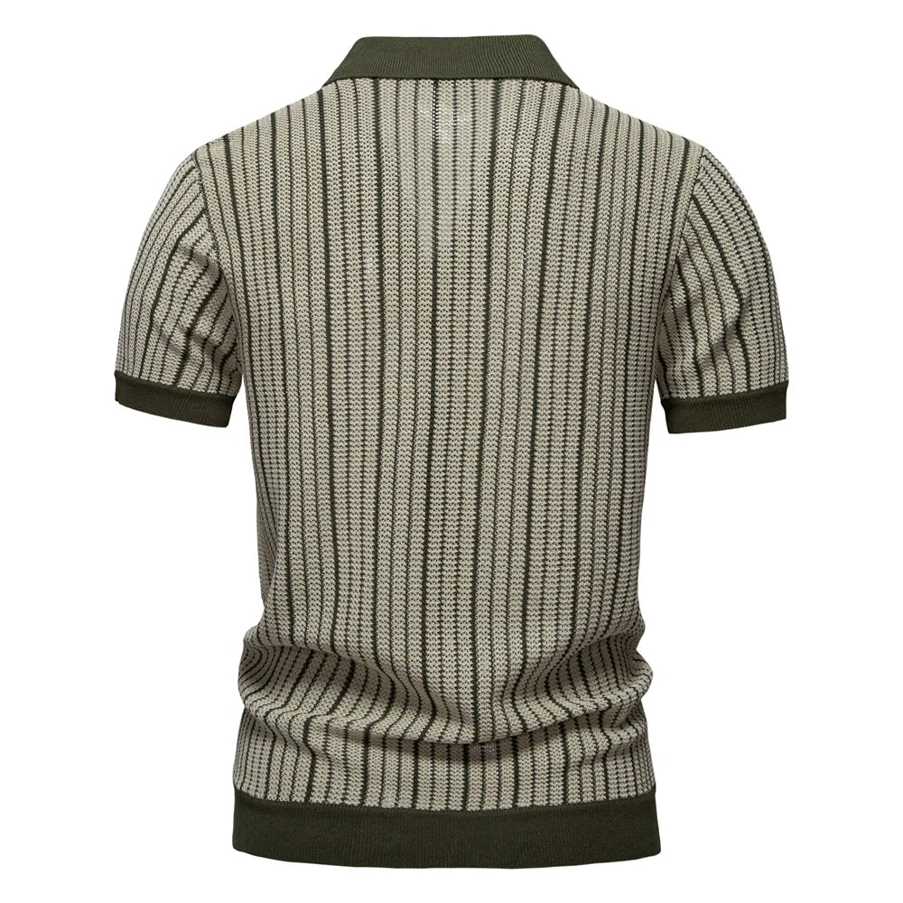 Striped Mesh Polo Shirt