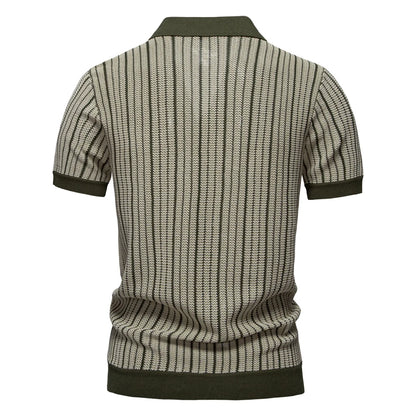 Striped Mesh Polo Shirt
