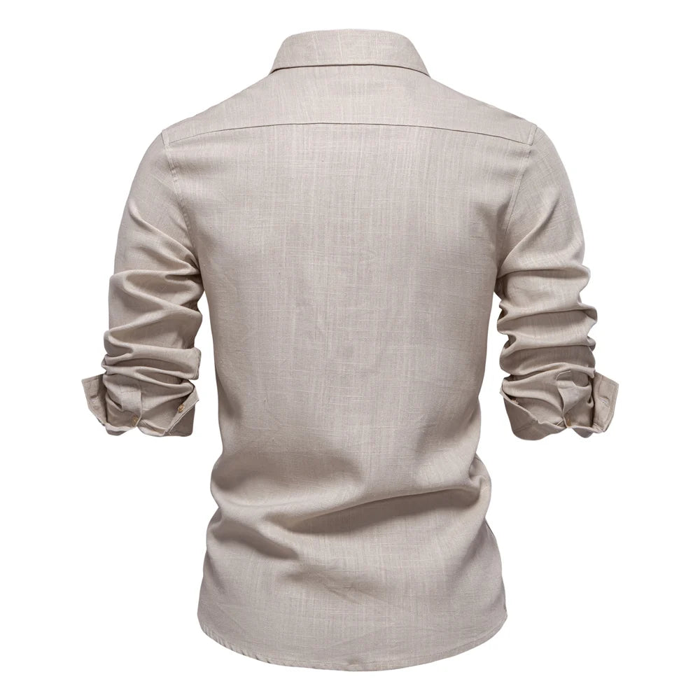 Strets & Hill Men's Casual Linen Long Sleeve Button-Down Shirt