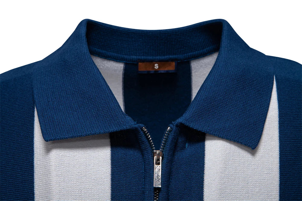 Breathable Striped Contrast Panel Polo Shirt