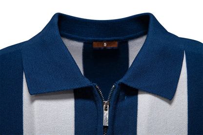 Breathable Striped Contrast Panel Polo Shirt