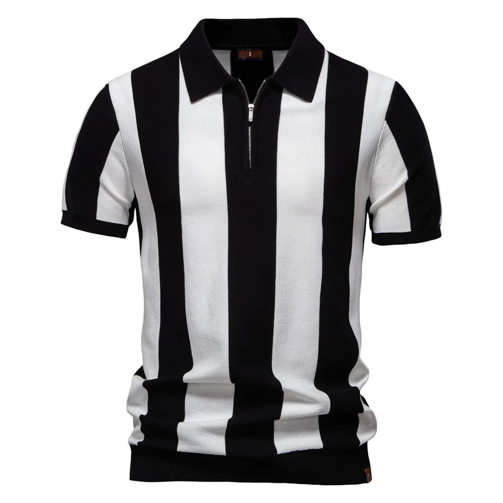 Breathable Striped Contrast Panel Polo Shirt
