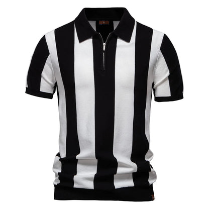 Breathable Striped Contrast Panel Polo Shirt