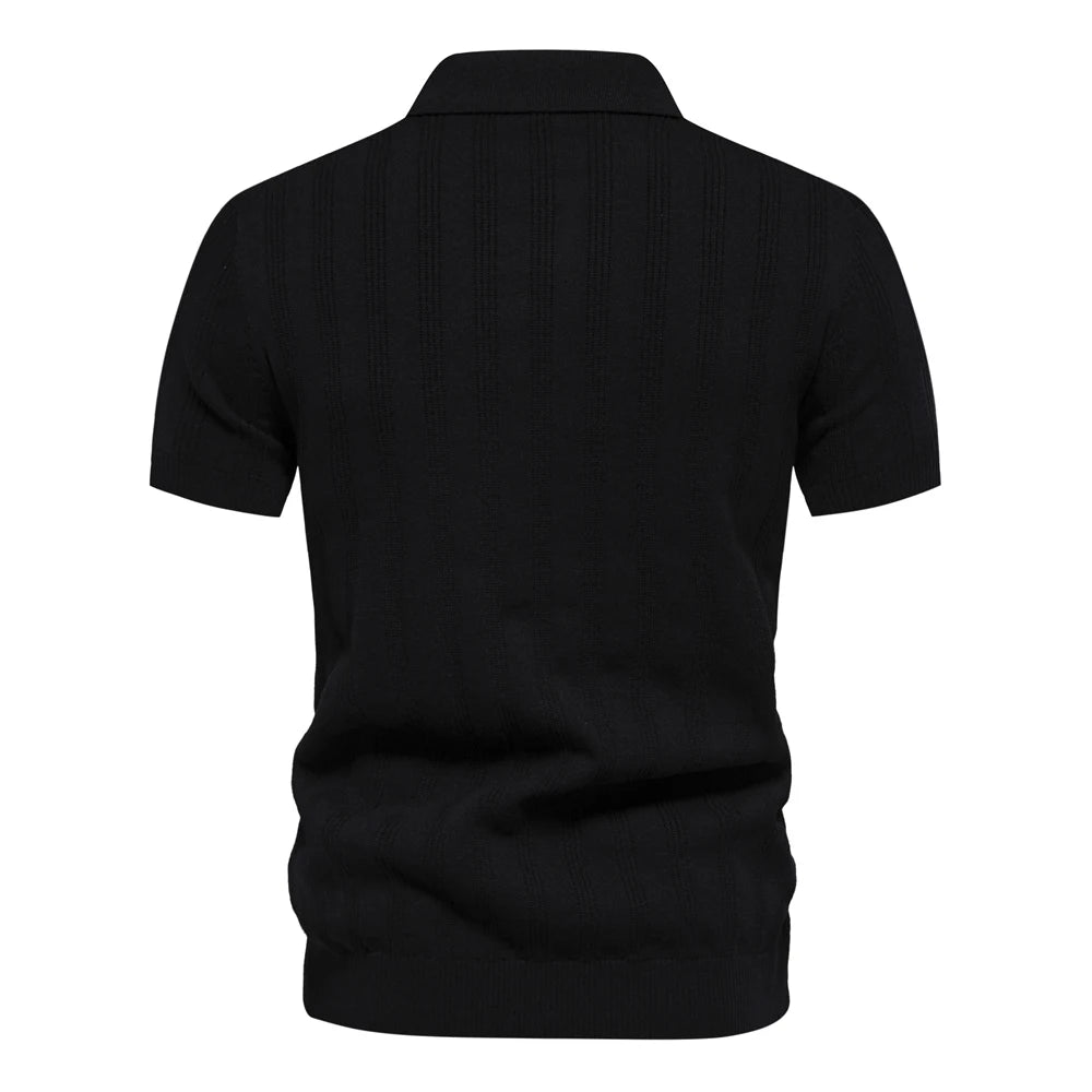 Strets & Hill Summer Ribbed Knit Polo Shirt for Men