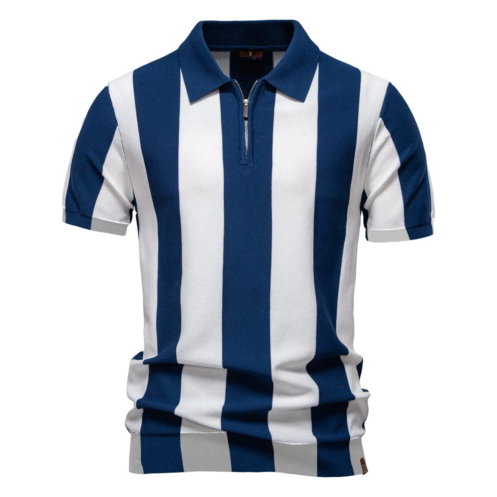 Breathable Striped Contrast Panel Polo Shirt