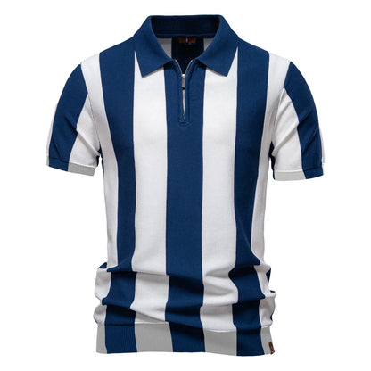 Breathable Striped Contrast Panel Polo Shirt