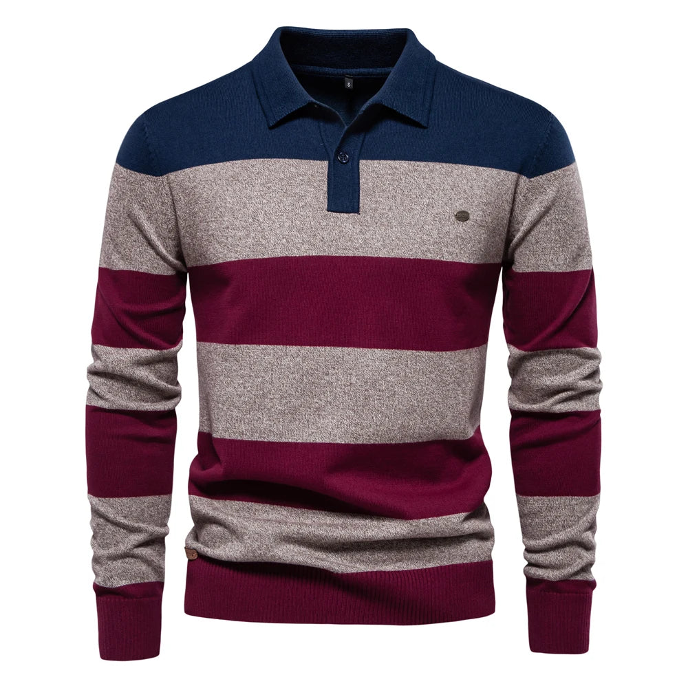 Strets & Hill Men's Cotton Button-Up Polo Sweater Knit Top