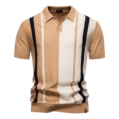 Classic Striped Mesh Polo Shirt