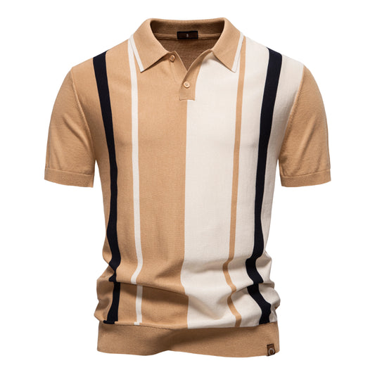Classic Striped Mesh Polo Shirt