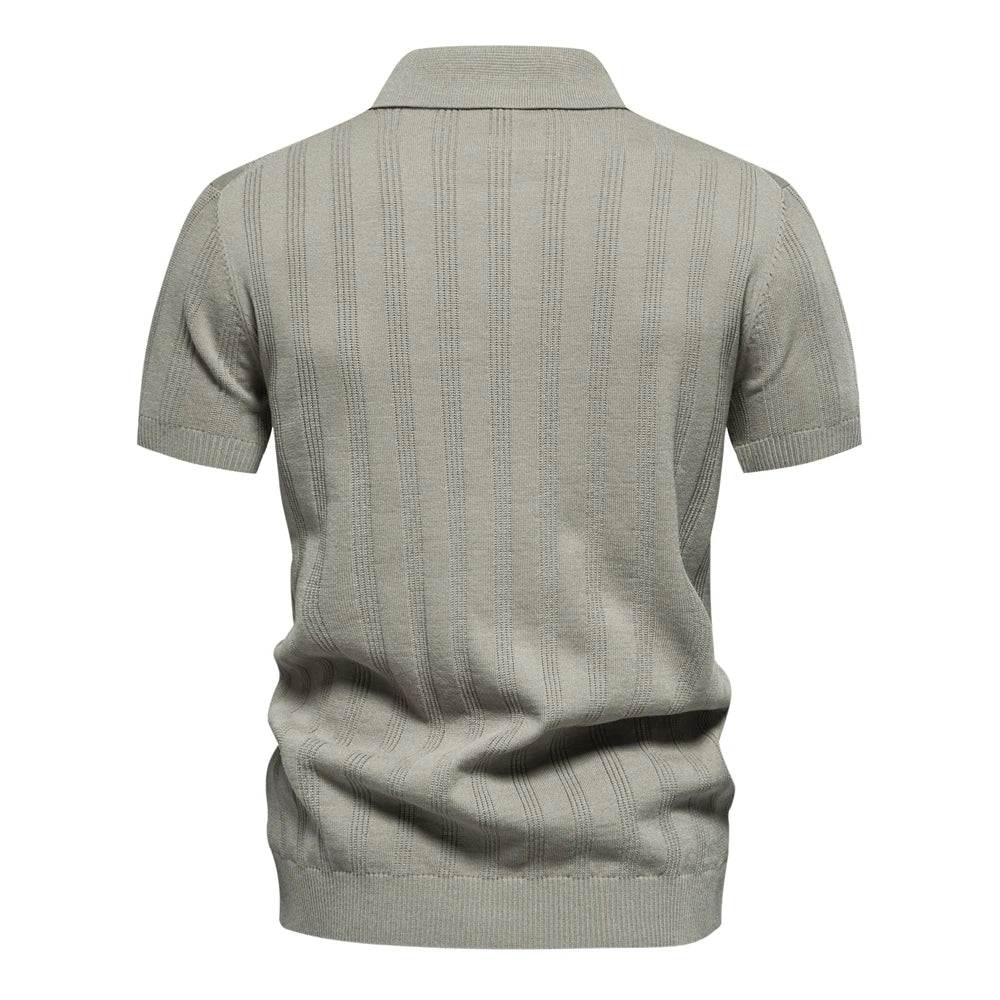 Strets & Hill Summer Ribbed Knit Polo Shirt for Men