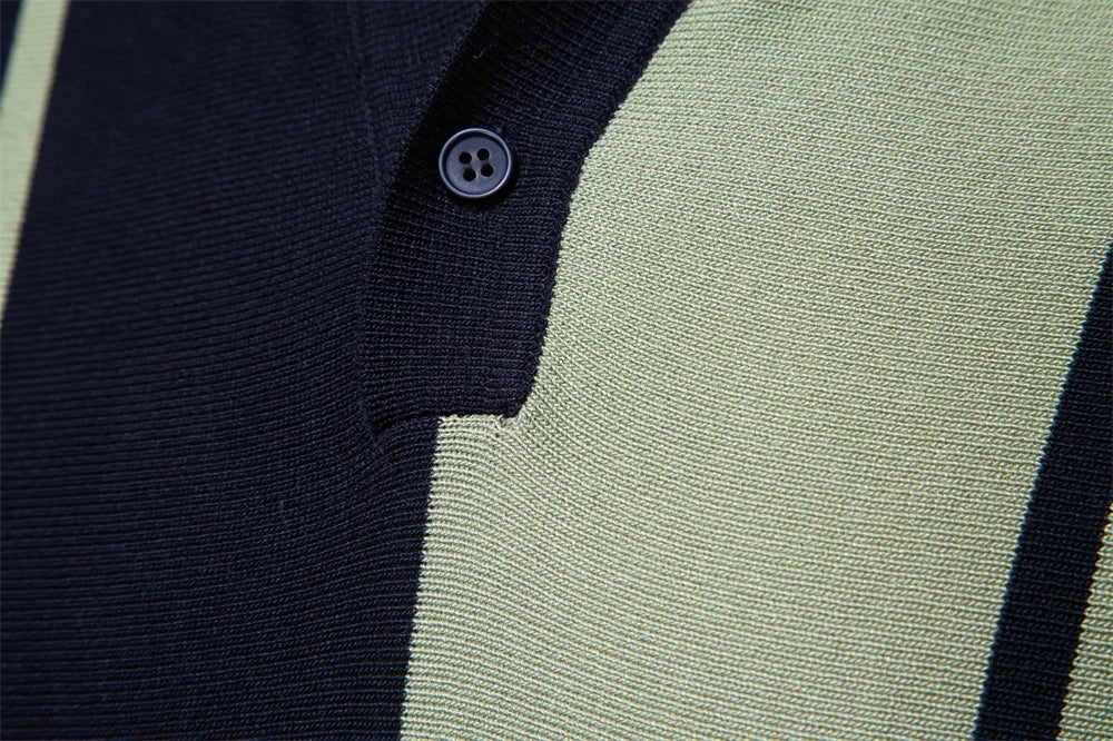 Classic Striped Mesh Polo Shirt