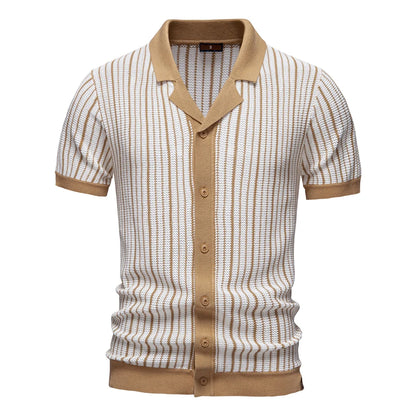 Striped Mesh Polo Shirt
