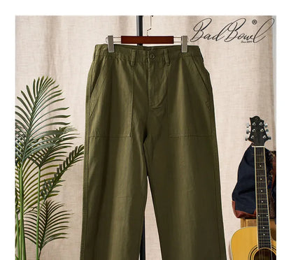 American Retro Army Green Overalls Casual Pants