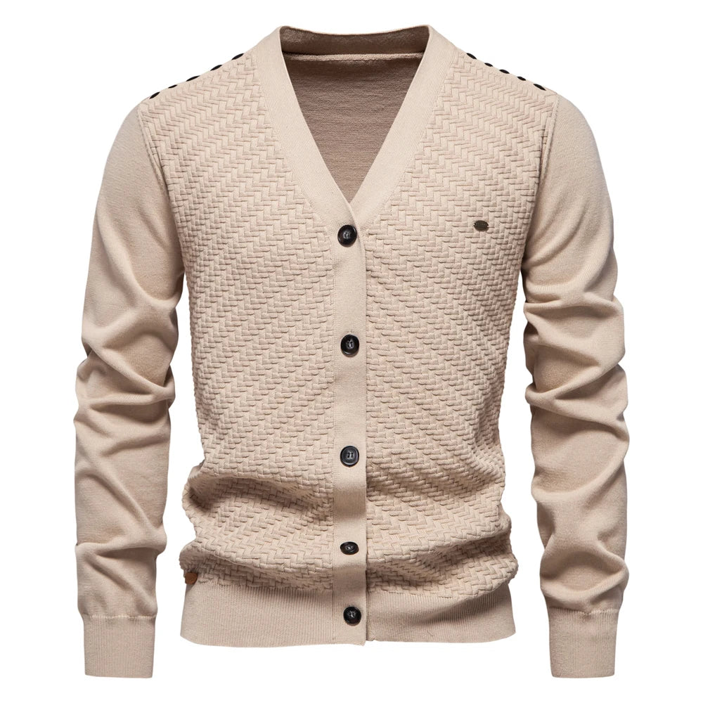 V-Neck Button-Up Cotton Cardigan
