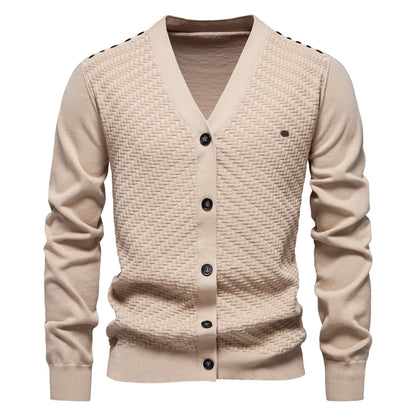 V-Neck Button-Up Cotton Cardigan
