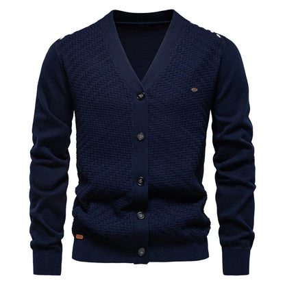 V-Neck Button-Up Cotton Cardigan